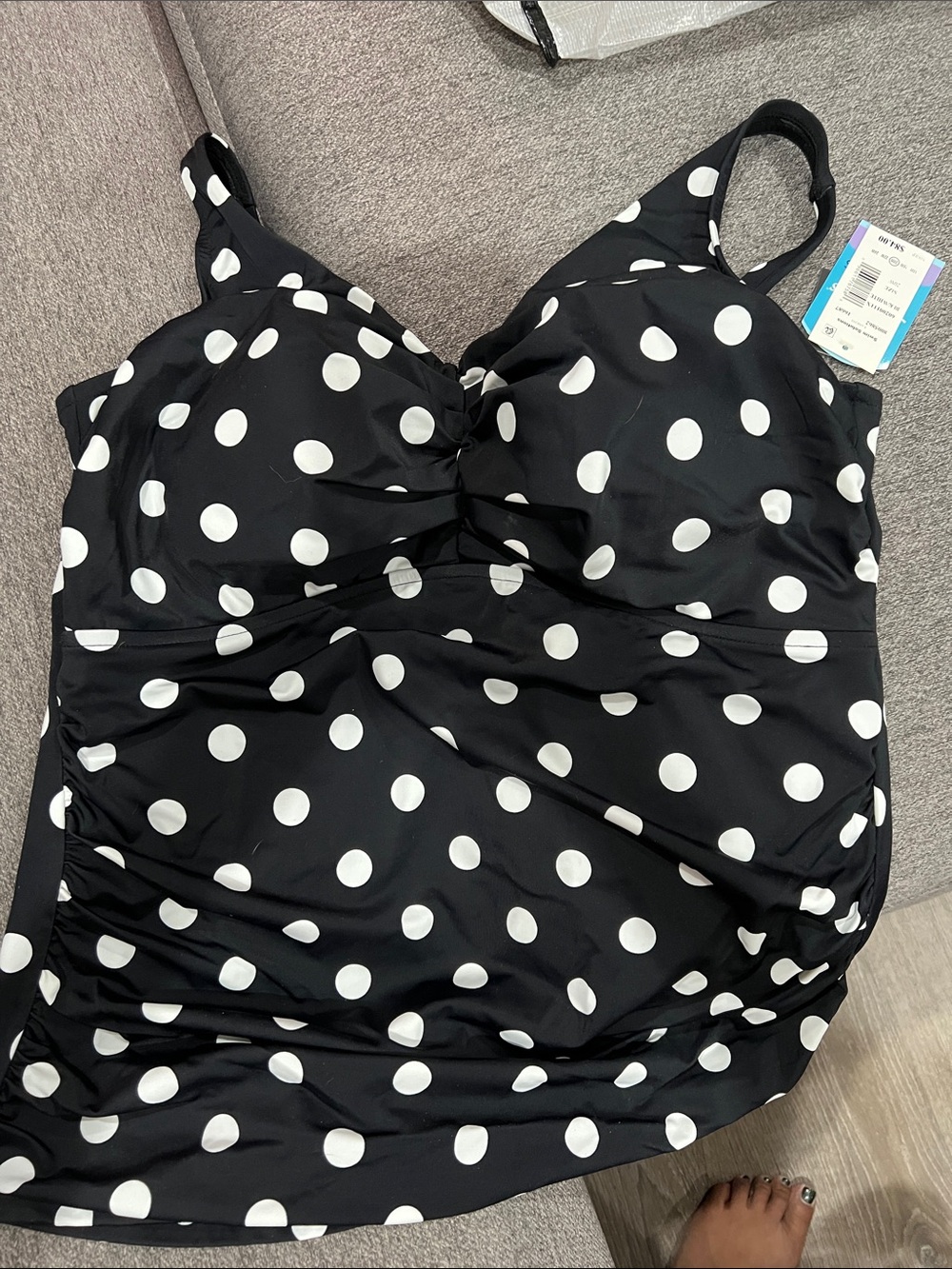 NWT Swim Solutions Black and White Polka Dot Swim Top Size 20W